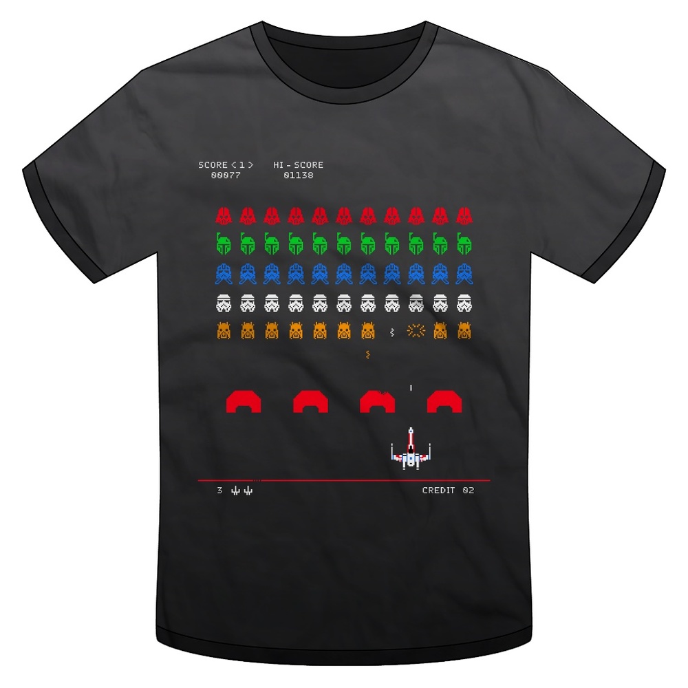 Star Wars Space Invaders 8-bit Mandalorian T-shirt